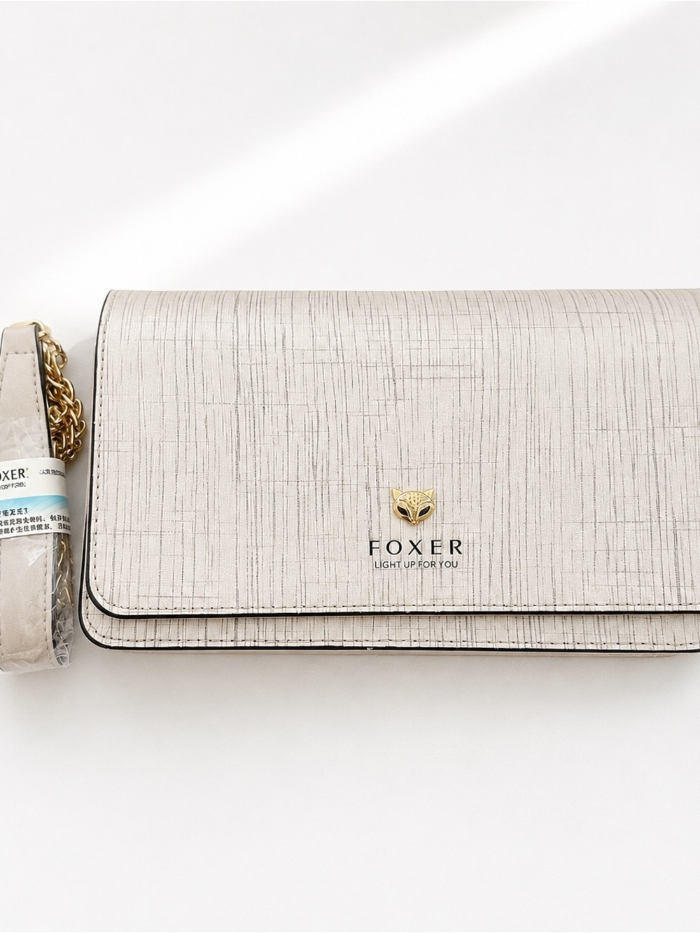 🤍 FOXER Ivory Textured Crossbody / Clutch Bag with Gold Chain